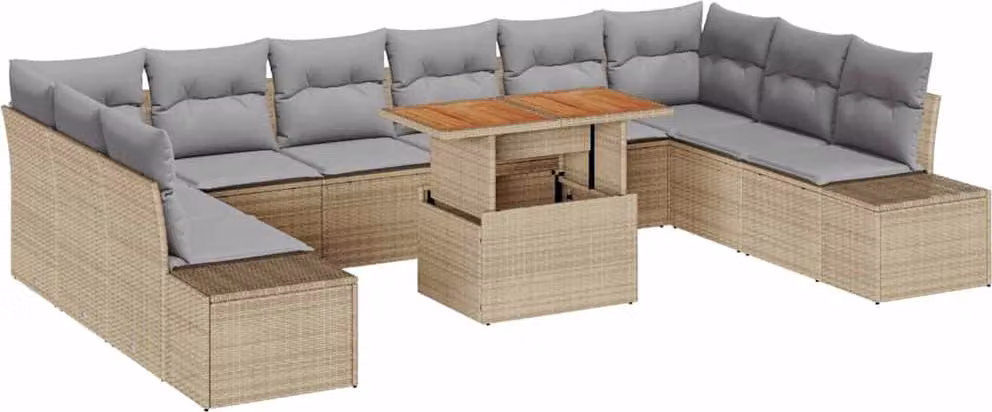 Set Divano da Giardino 11 pcs Beige Poly Rattan