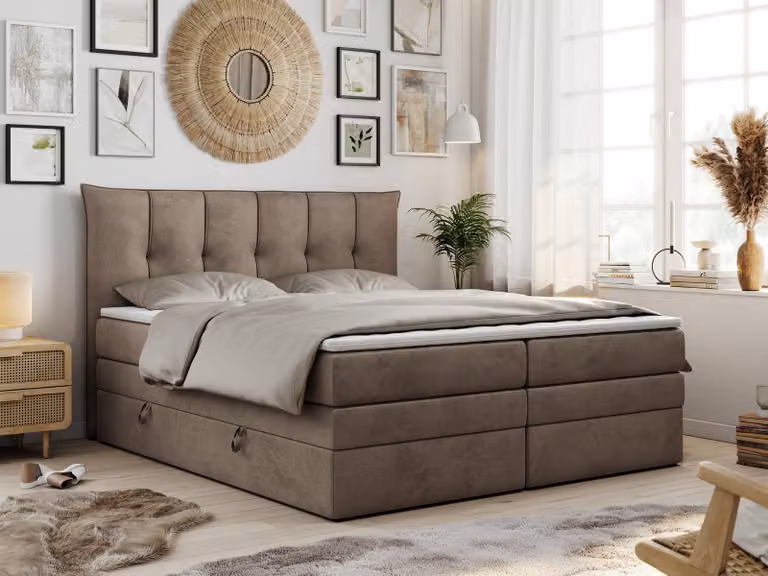 Letto boxspring con materasso a molle insacchettate a 7 zone e topper - PREMIUM-10-KING - 180x200 cm - Marrone - H4