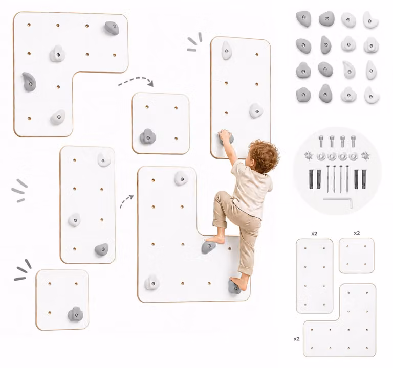 Pareti da arrampicata interne con appigli progettati per bambini