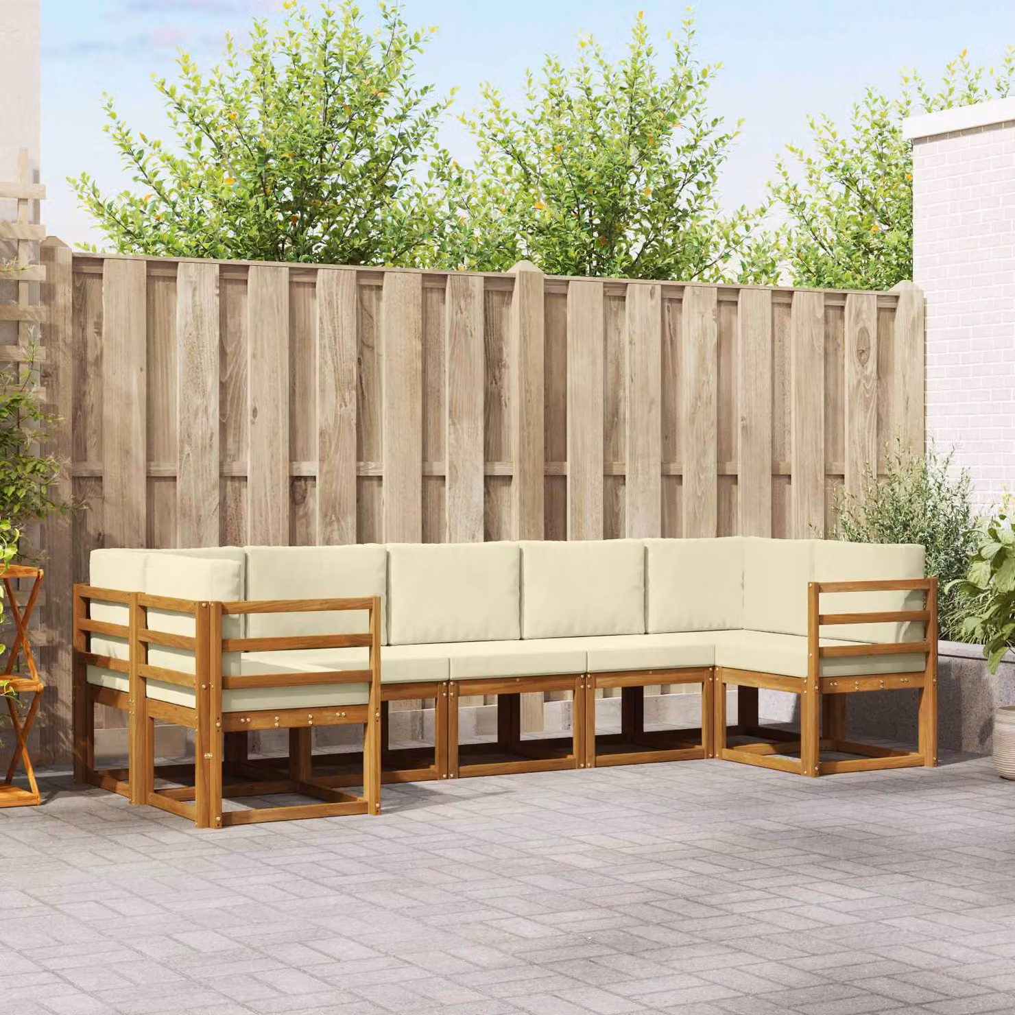 Set di divani da esterno vidaXL 7 pz in legno di acacia con cuscini, marrone e beige