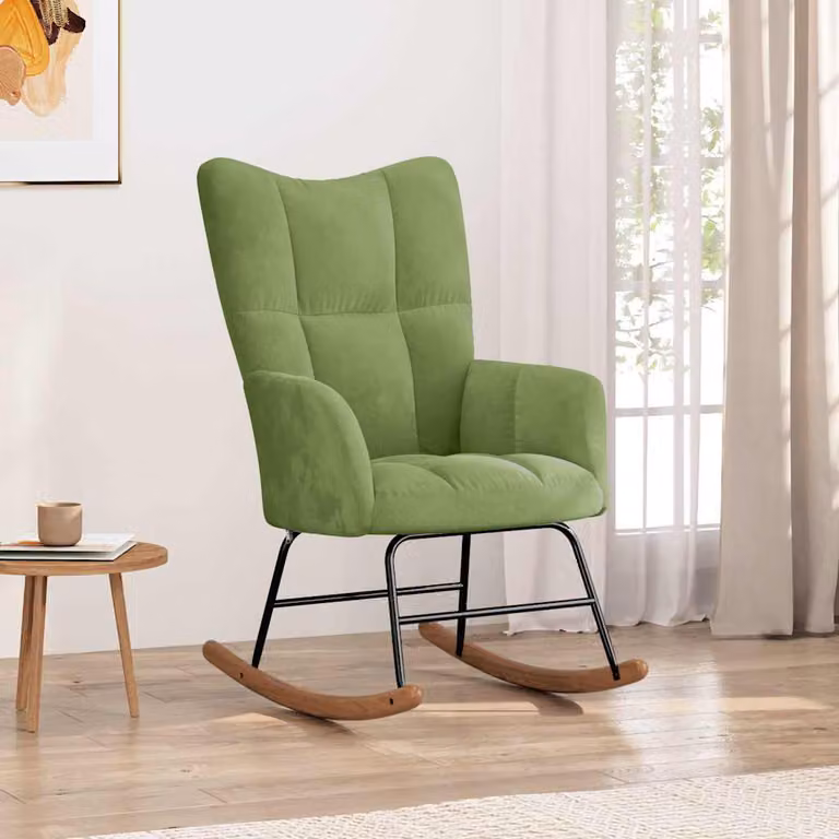Sedia a Dondolo vidaXL in Velluto Verde con Braccioli e Struttura Moderna