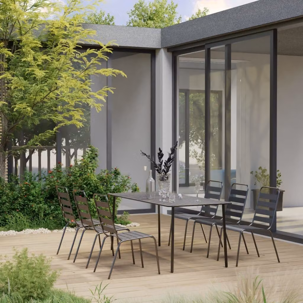 Maison Exclusive - Set da pranzo da giardino 7 pezzi in acciaio grigio scuro
