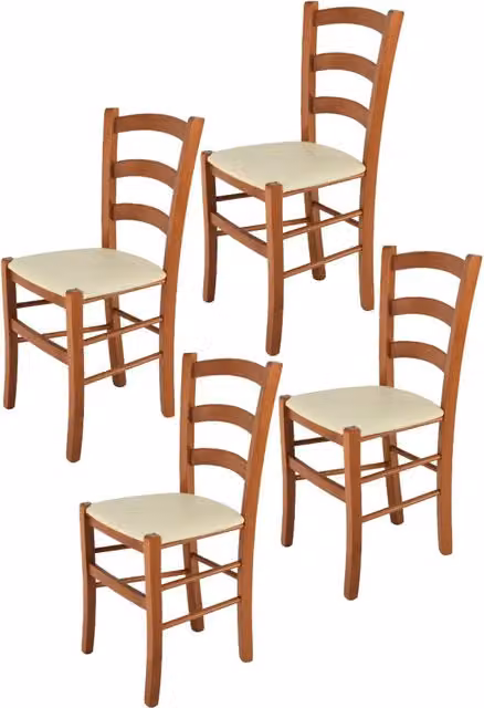 Set 4 Sedie Venice Tommychairs,struttura in faggio verniciata in color ciliegio e seduta rivestita in finta pelle avorio