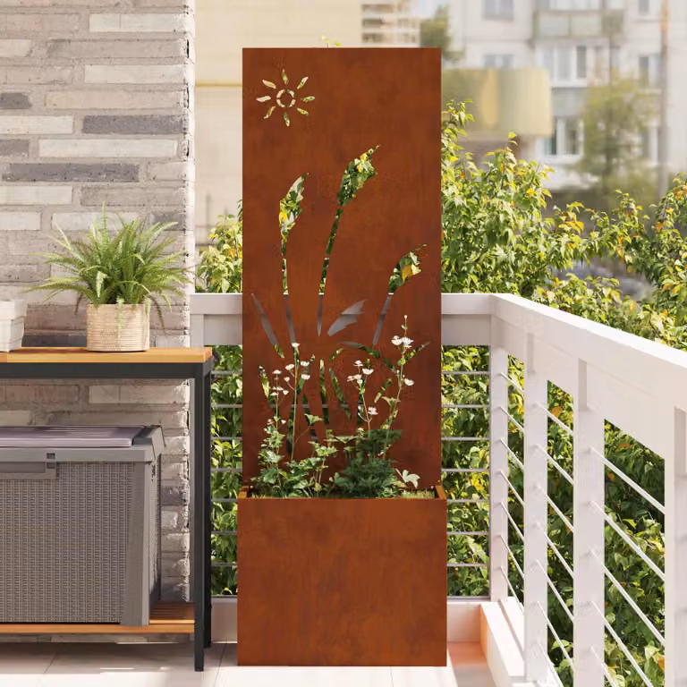 vidaXL Paravent per privacy in giardino in acciaio, Marrone, L: 50 cm, P: 32 cm, H: 150 cm