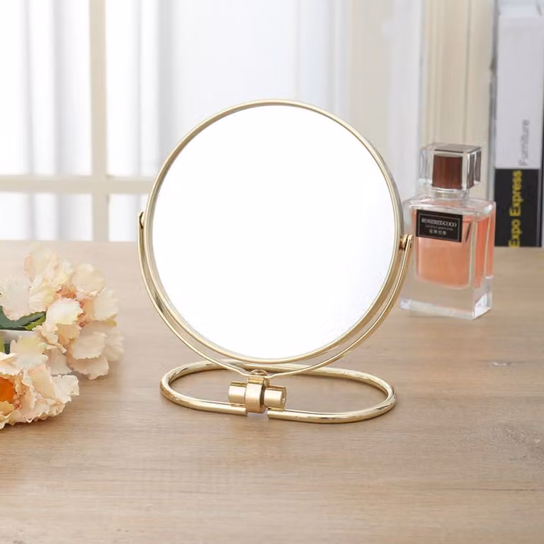 Specchio da tavolo con ingrandimento 3x, color oro, con supporto, ideale per il trucco