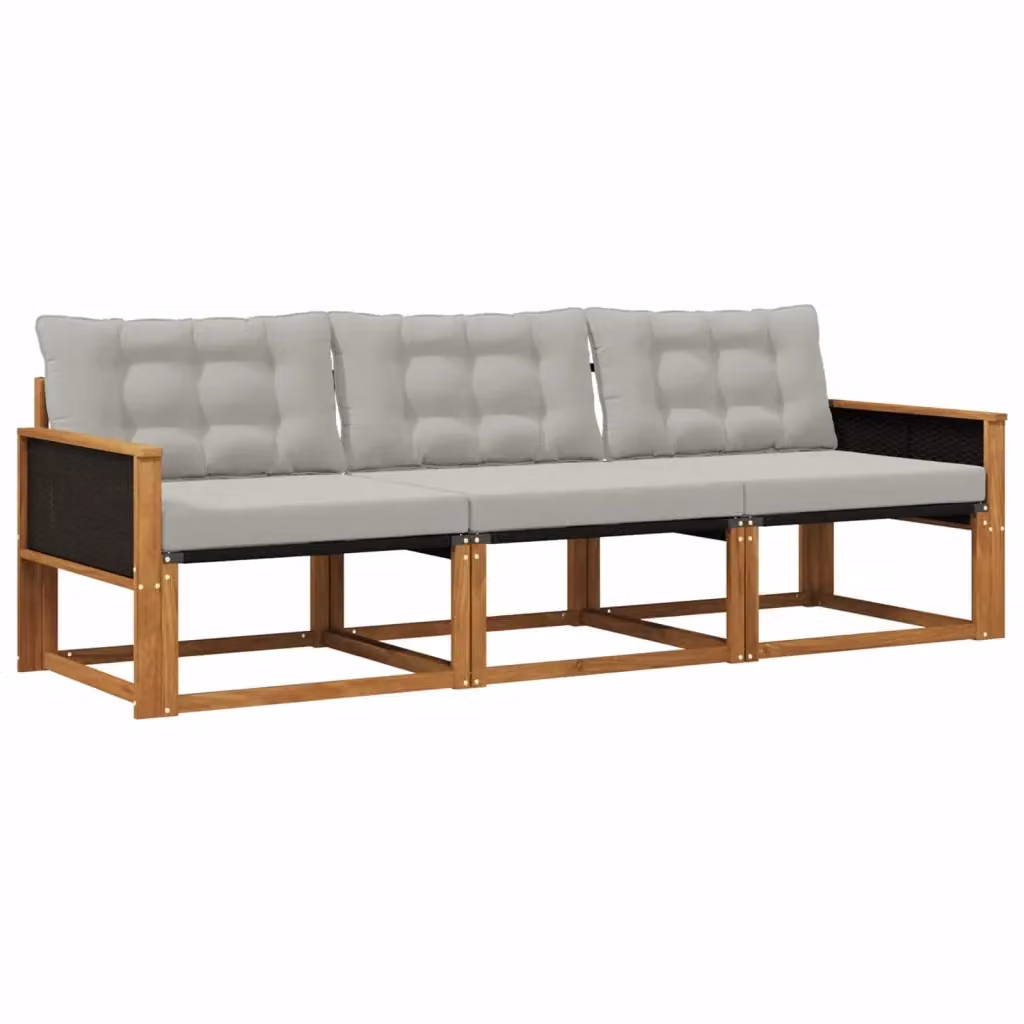 Set di divani da esterno 3 posti vidaXL in legno di acacia e textilene, beige e grigio – 2