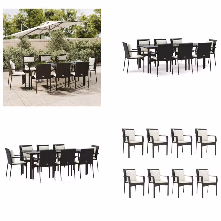 vidaXL Set da pranzo da giardino 9 pezzi con cuscini in poly rattan nero - Set da pranzo da giardino - Set da pranzo da giardino - Set da pranzo da terrazza