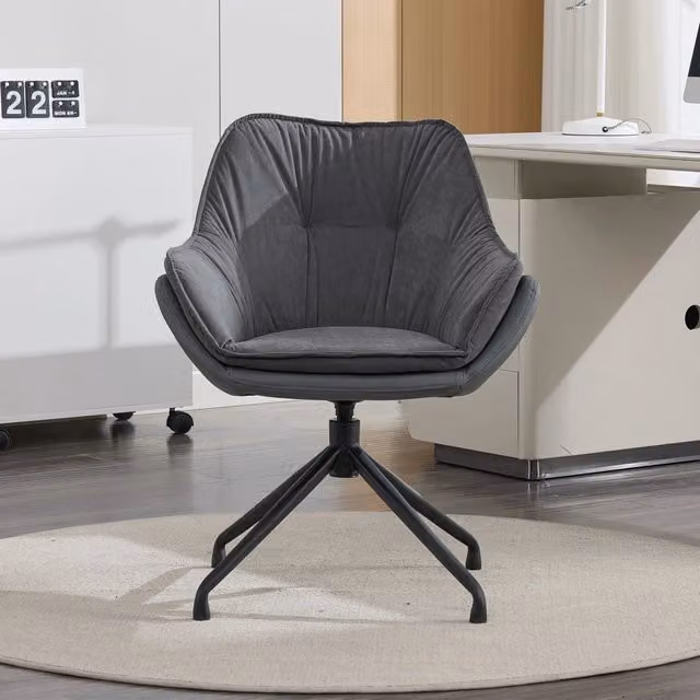 Poltrona da scrivania girevole MINIMAL in similpelle grigia con braccioli e base in metallo