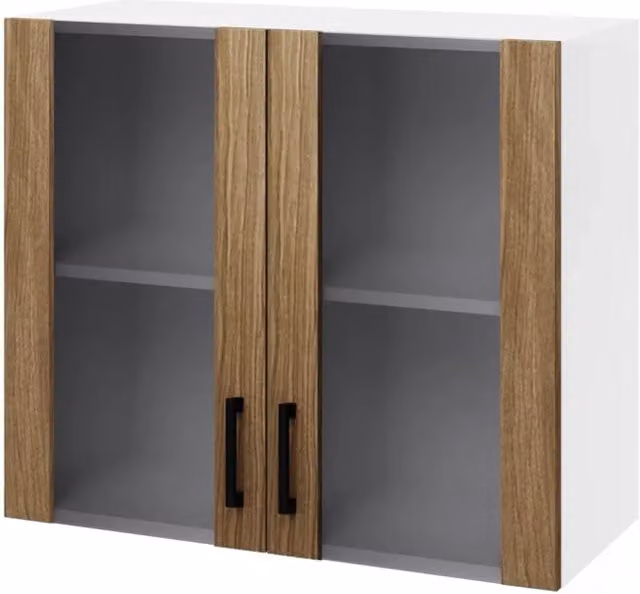 Pensile vetrina IPERBRIKO con ante in vetro per soggiorno, disponibile in marrone e bianco, H 72 x L 80 x P 32 cm