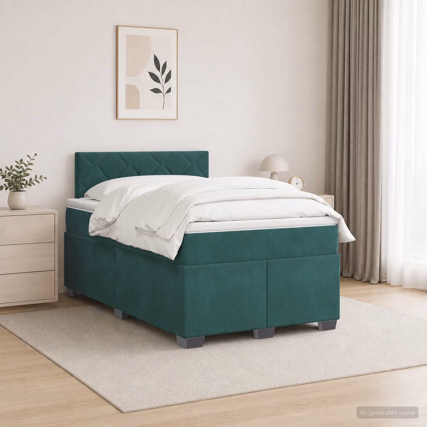 Letto box spring con materasso vidaXL in velluto verde e bianco L/P: 120 x 200 cm