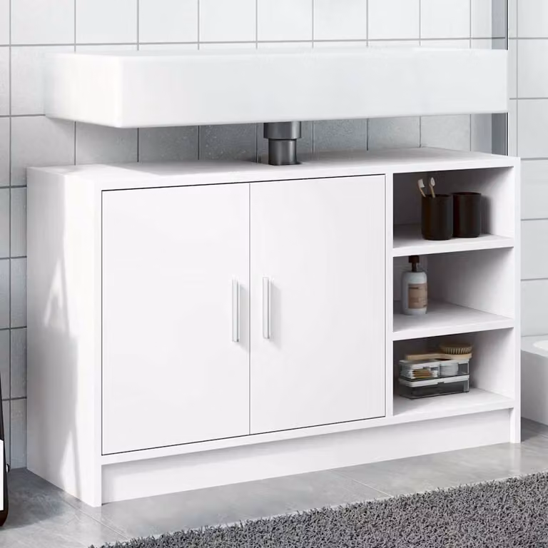 Mobile Lavabo Bianco vidaXL con Ripiano Aperto e Ante a Battente, L 90 x P 29 x H 55 cm
