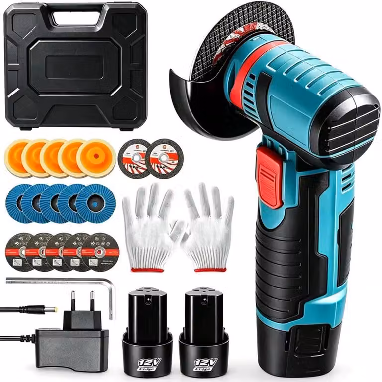 Smerigliatrice angolare compatta a batteria - 12 V - 19.500 giri/min - 2 batterie - Senza fili - Per lucidatura - Per uso domestico e fai-da-te - Modello A