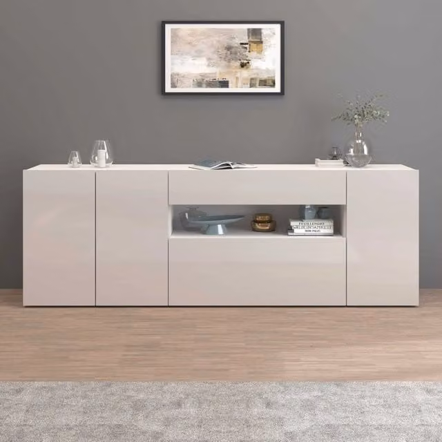 WHOUS Credenza Potenza con 3 ante 1 ribalta e 1 cassetto bianco lucido 220x40x81 cm