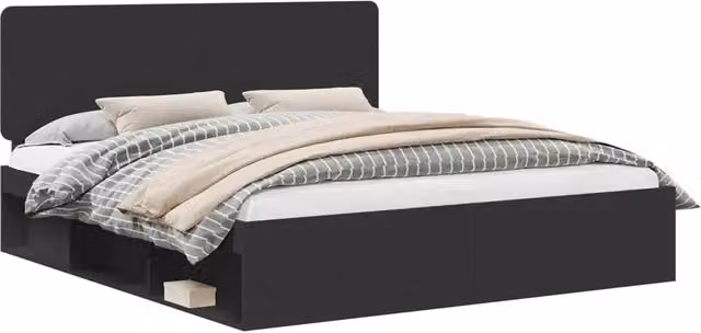 Letto matrimoniale | Letto per adulti | Struttura del letto Nero 180 x 200 cm Pino massello
