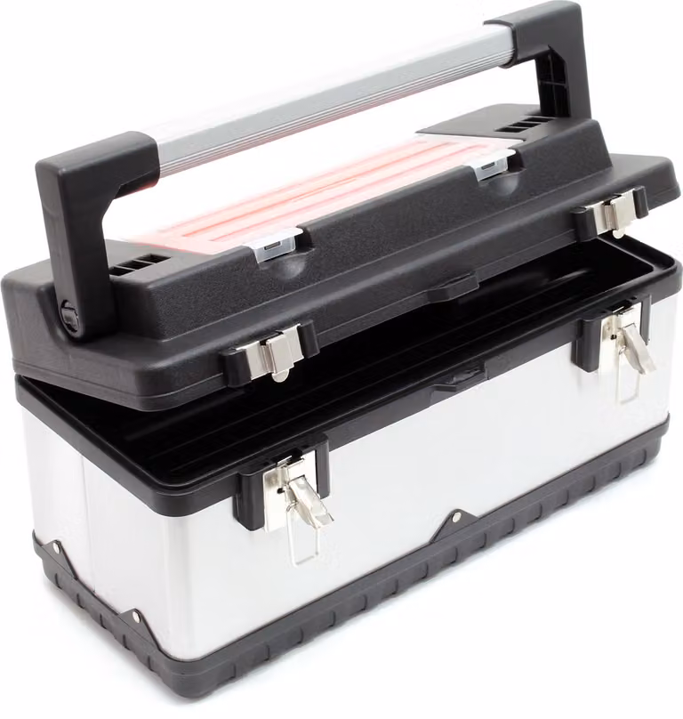 Cassetta porta attrezzi Wiltec 50,5x23,5x25,5 cm in acciaio inox, cassetta porta attrezzi universale con telaio in plastica, porta attrezzi e maniglia, cassetta porta attrezzi professionale