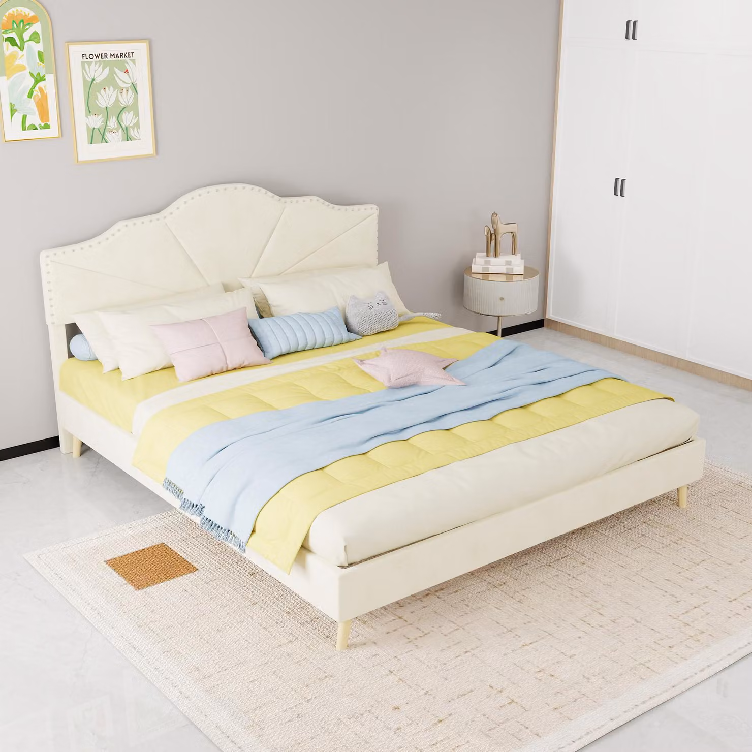 Letto imbottito 160x200 cm, letto matrimoniale grigio con contenitore, luce da lettura e funzione di ricarica USB, testiera regolabile con rete a doghe, ideale per la camera da letto
