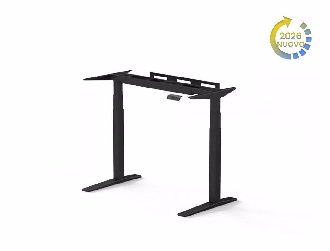 Scrivania regolabile in altezza FlexiSpot con motore elettrico e struttura in metallo nera per home office