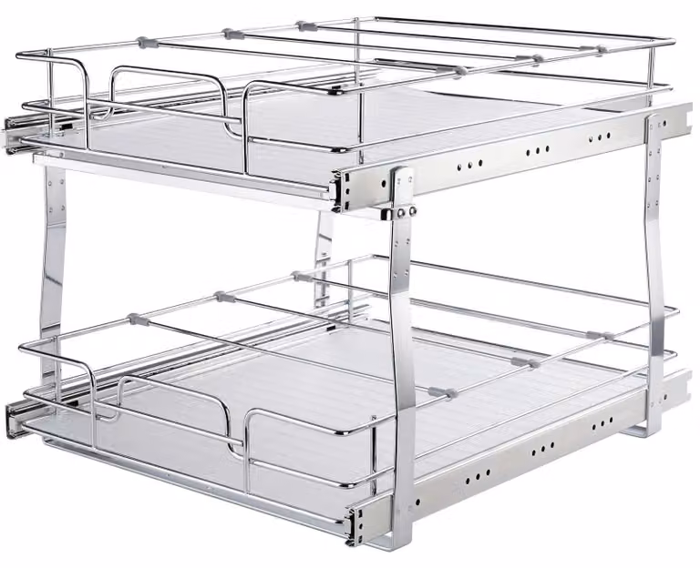 Cassetto estraibile per pensile da cucina – Cesto scorrevole – Organizzatore per cucina – Acciaio cromato a 2 ripiani