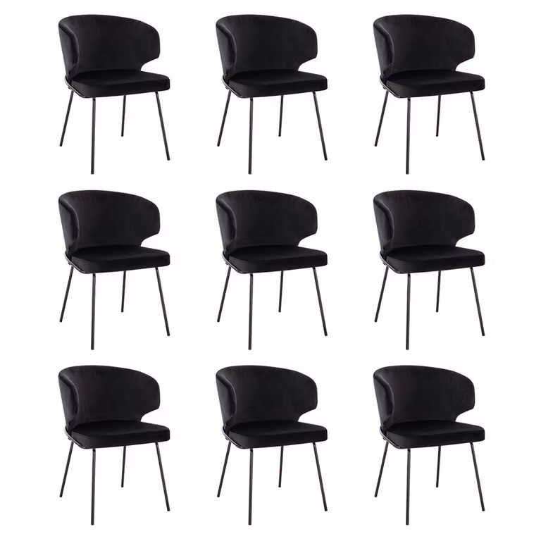 Home Deluxe - Sedia imbottita AMARA- 9 pezzi, colore: nero velluto - imbottitura morbida, carico massimo 120 kg I Sedia da cucina Sedie da pranzo Sedie da sala da pranzo