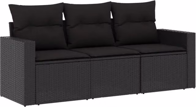 Set Divani da Giardino 3 pz | Set Salotto da Giardino con Cuscini in Polyrattan Nero