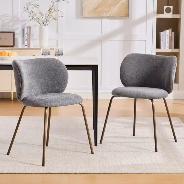 Set di 2 sedie da pranzo MINIMAL in velluto grigio con schienale curvo e gambe in metallo bronzo