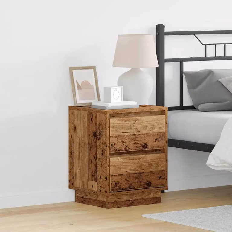 Set di 2 comodini vidaXL in legno effetto antico marrone con illuminazione integrata L/P/H: 39 x 34,5 x 50 cm