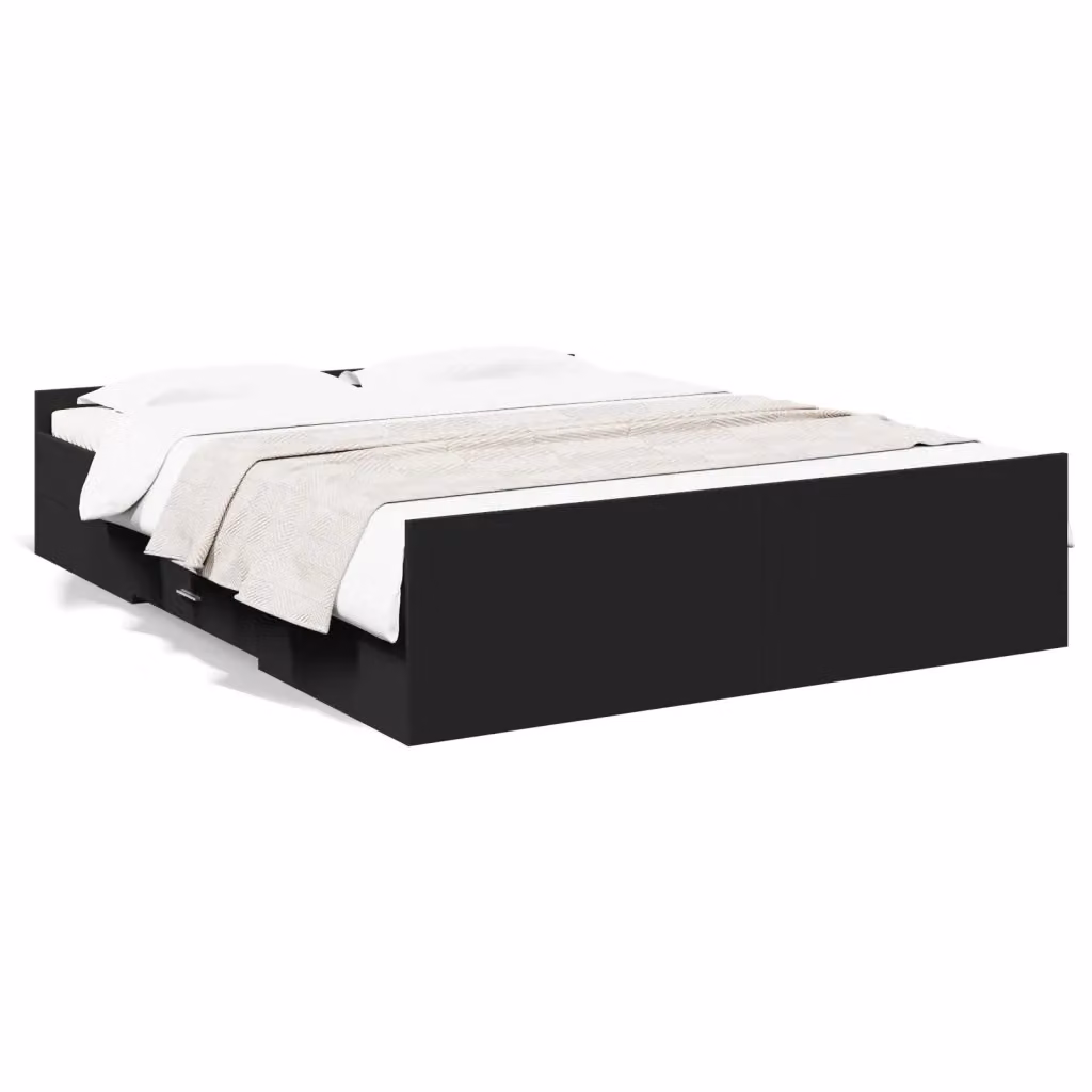 vidaXL Giroletto con Cassetti Nero in Legno Multistrato L/P/H: 150 x 200 x 40 cm – 2