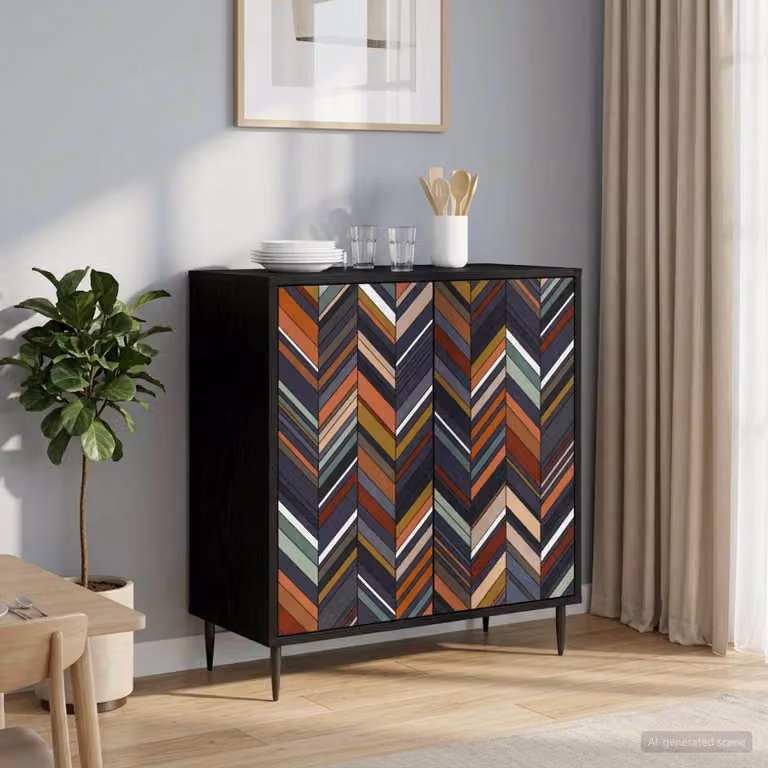 Credenza moderna vidaXL OMMEN in legno ingegnerizzato nero e multicolore L: 69 cm, P: 33 cm, H: 76 cm