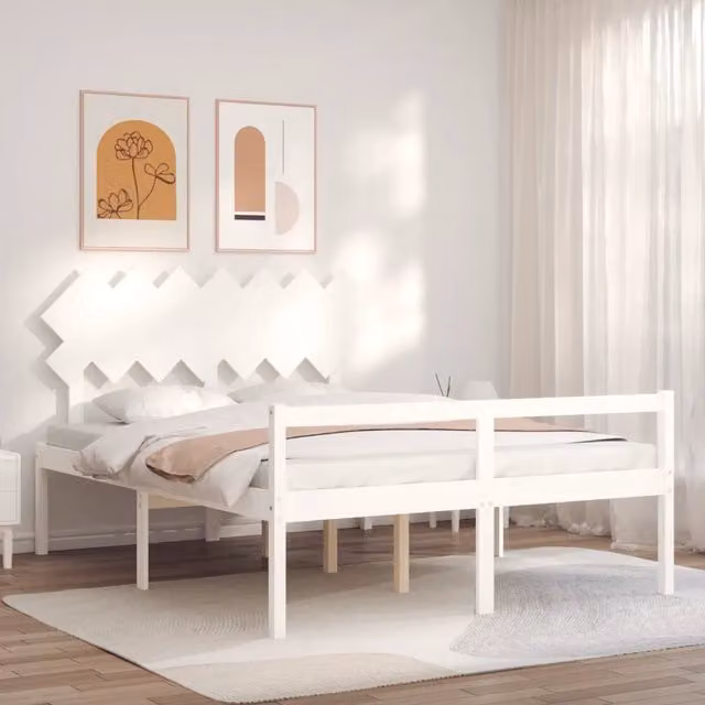 Letto per Anziani con Testiera-Struttura Letto per Anziani Bianco 140x190 cm Legno Massello 380268