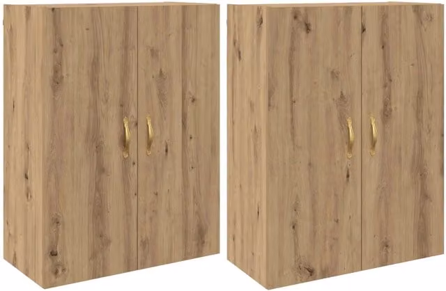 Set di 2 Armadietti a Muro Design In in Rovere Marrone con Ante a Battente, L: 69,5 cm, P: 34 cm, H: 90 cm