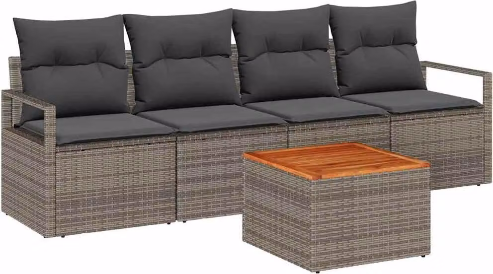 Set Divano da Giardino con cuscino 5 pcs Grigio polyrattan