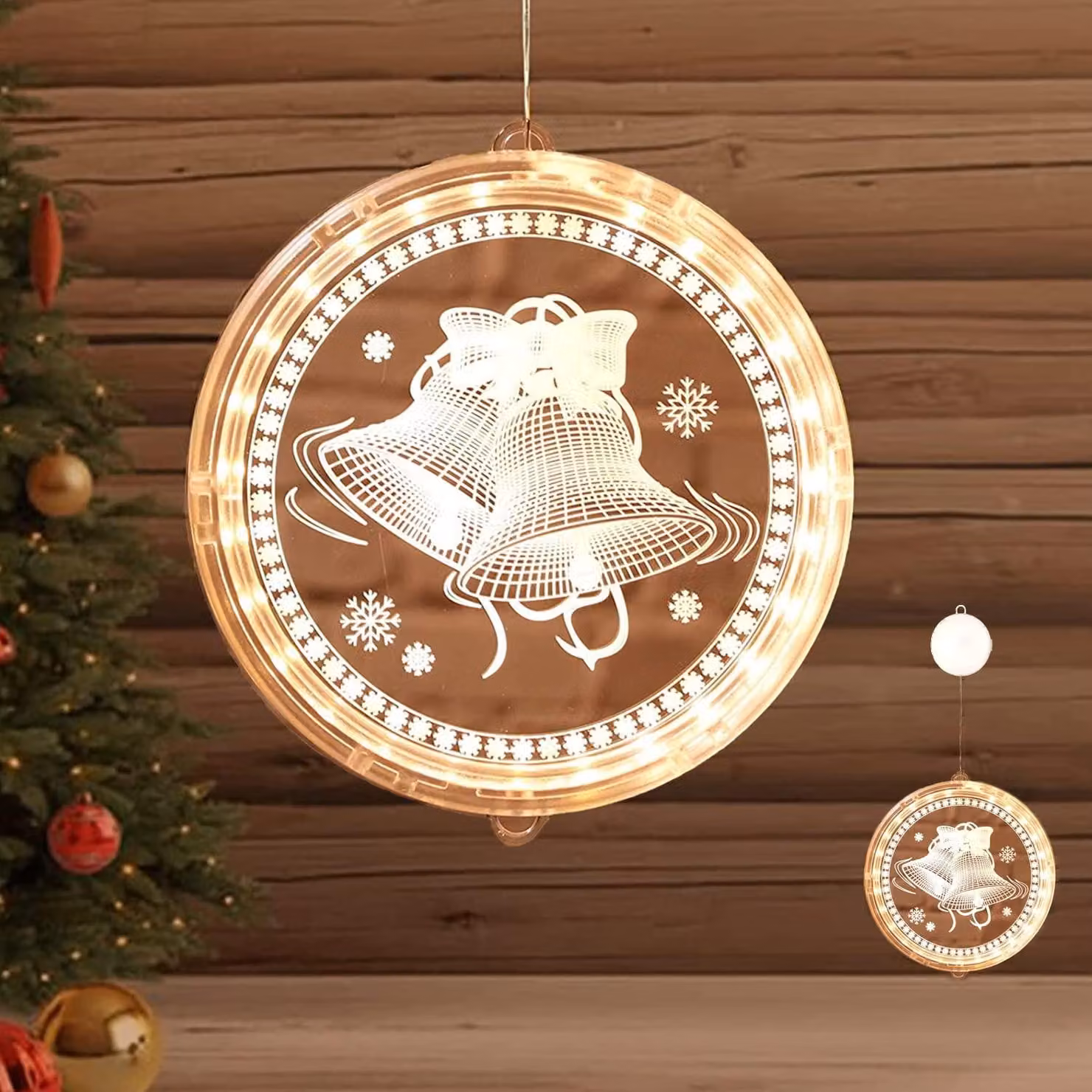 Lampada a sospensione 3D con ventosa, alimentata a batteria, luce bianco caldo, 16 cm, decorazione natalizia