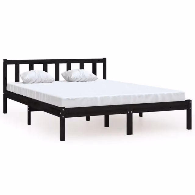 Letto matrimoniale | Letto per adulti | Giroletto Nero in Legno Massello 135x190 cm Double