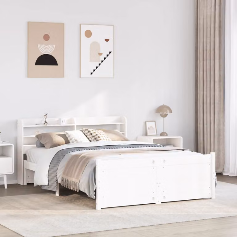 vidaXL Giroletto con Testiera in Legno Massello di Pino Bianco 150x200 cm