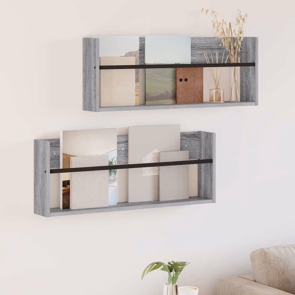 Set di 2 Scaffali per riviste da parete vidaXL in MDF Grigio Moderno L: 80 cm, P: 12 cm, H: 30 cm