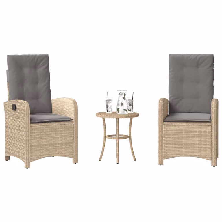Set da Bistrò vidaXL in Polyrattan 3 pz con Cuscini Beige e Grigio per Giardino e Balcone