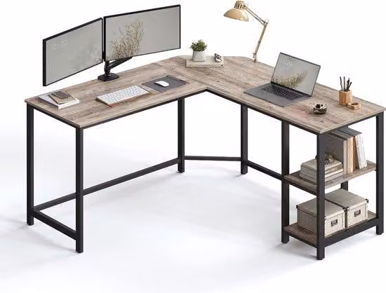 Ufficio industriale - Ampio ufficio - Postazione di lavoro con computer - Grigio - Legno - Metallo - A forma di L - 135x135