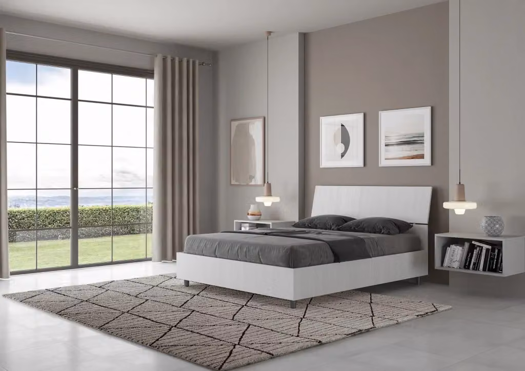 Letto Matrimoniale Francese Demas con Contenitore e Rete, Bianco Frassino, L/P/H: 140 x 200 x 101 cm – 2