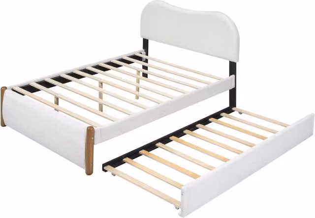 Letto matrimoniale Chicfurn con letto estraibile e cassetti, rivestito in tessuto, colore bianco, L: 140 cm, P: 200 cm, H: 115 cm