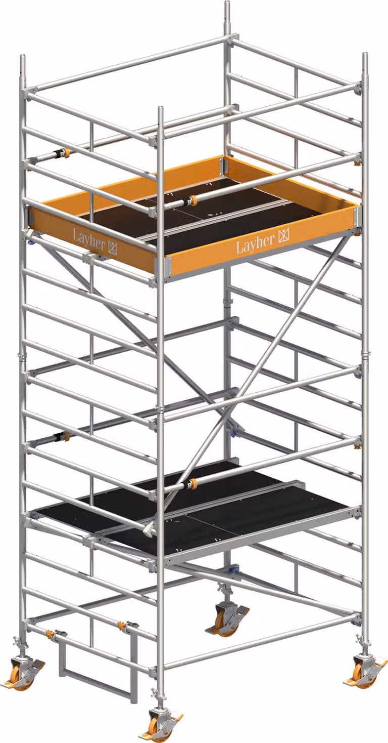 Ponteggio mobile Layher Uni Kompakt P2 con parapetto Uni Telegeländer 5,20 m AH