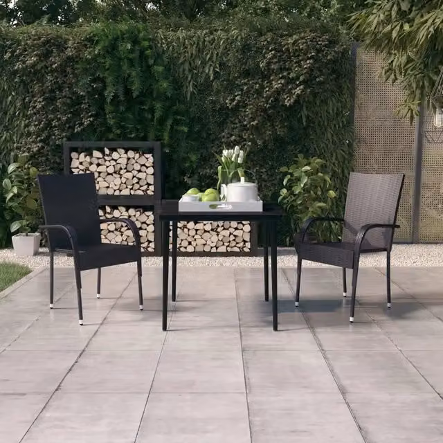 Set da pranzo da giardino moderno vidaXL in polyrattan e vetro nero composto da 3 pezzi – 1