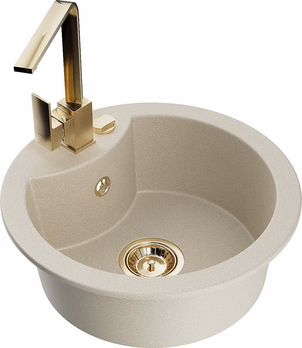 Mexen Diego lavello in granito a 1 vasca con miscelatore da cucina Rita, beige - 6512-69-670300-50