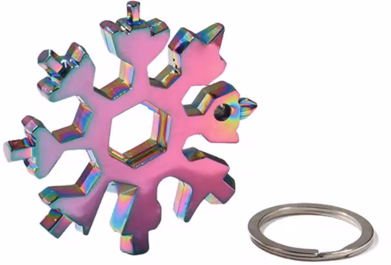 Portachiavi multifunzione – 18 funzioni – Utensile multifunzione – Colorato – Portachiavi a forma di fiocco di neve – Chiave inglese – Universale – Utensile – Cacciavite – Regalo – Utensile – Apribottiglie – CHPN
