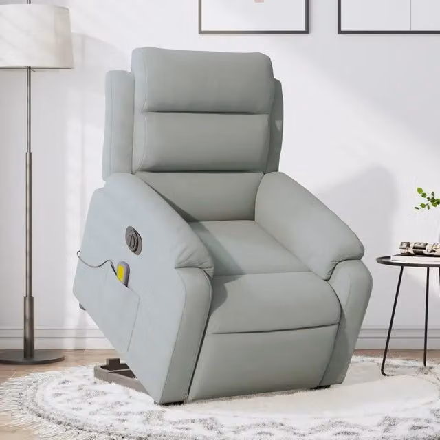 Poltrona Alzapersona Elettrica vidaXL Grigio con Rivestimento in Velluto e Finta Pelle per Anziani – 1