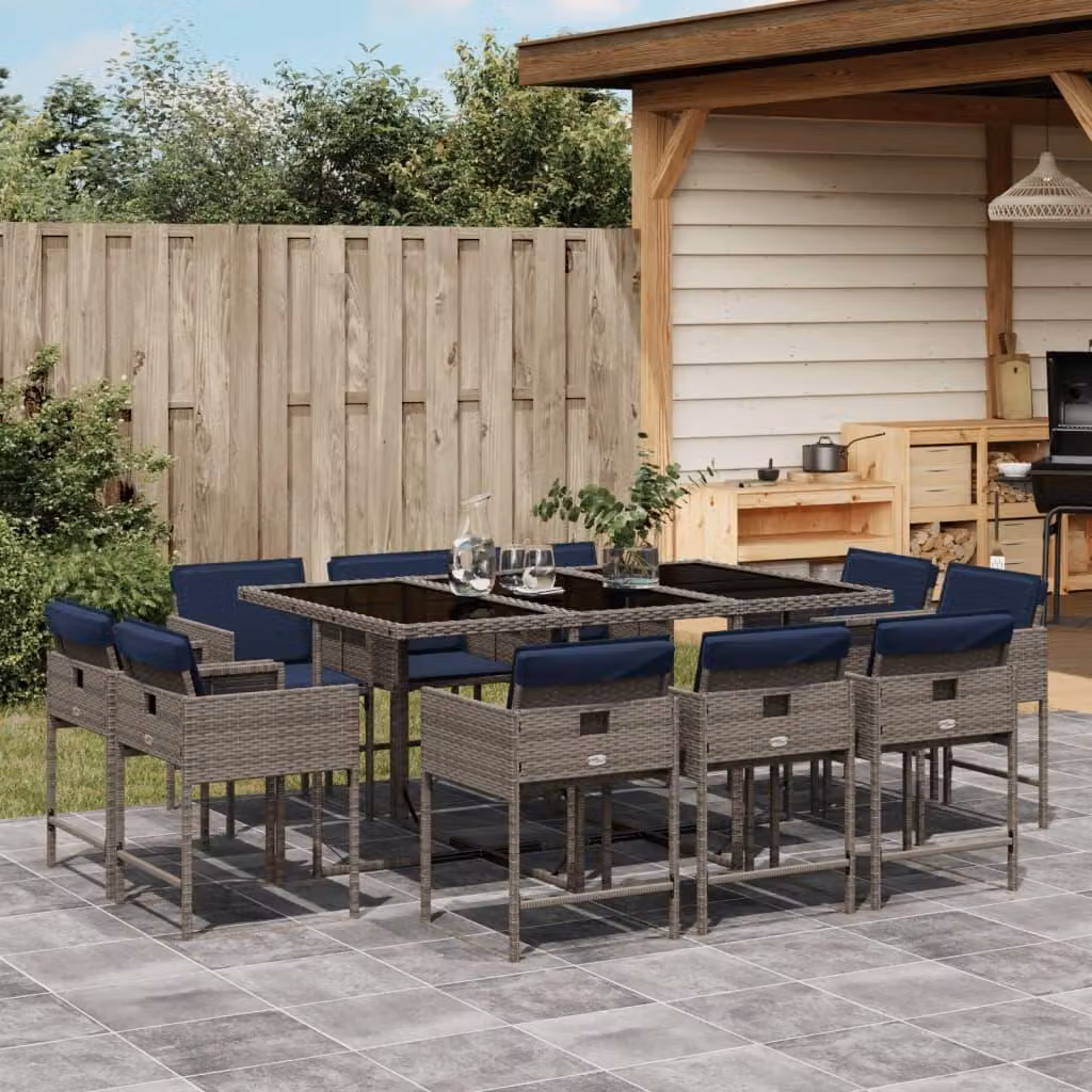Maison Exclusive - Set da pranzo da giardino da 11 pezzi con cuscini, grigio, polyrattan
