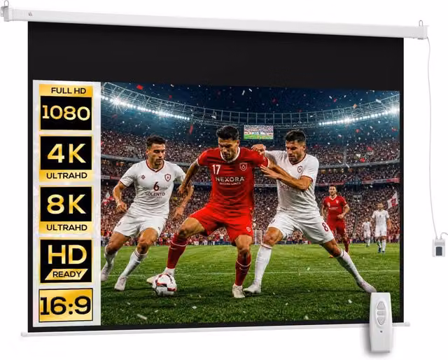 Schermo di proiezione motorizzato home theater 228 x 146 cm oscurante montaggio a parete o soffitto elegante in plastica bianca 21_0000011