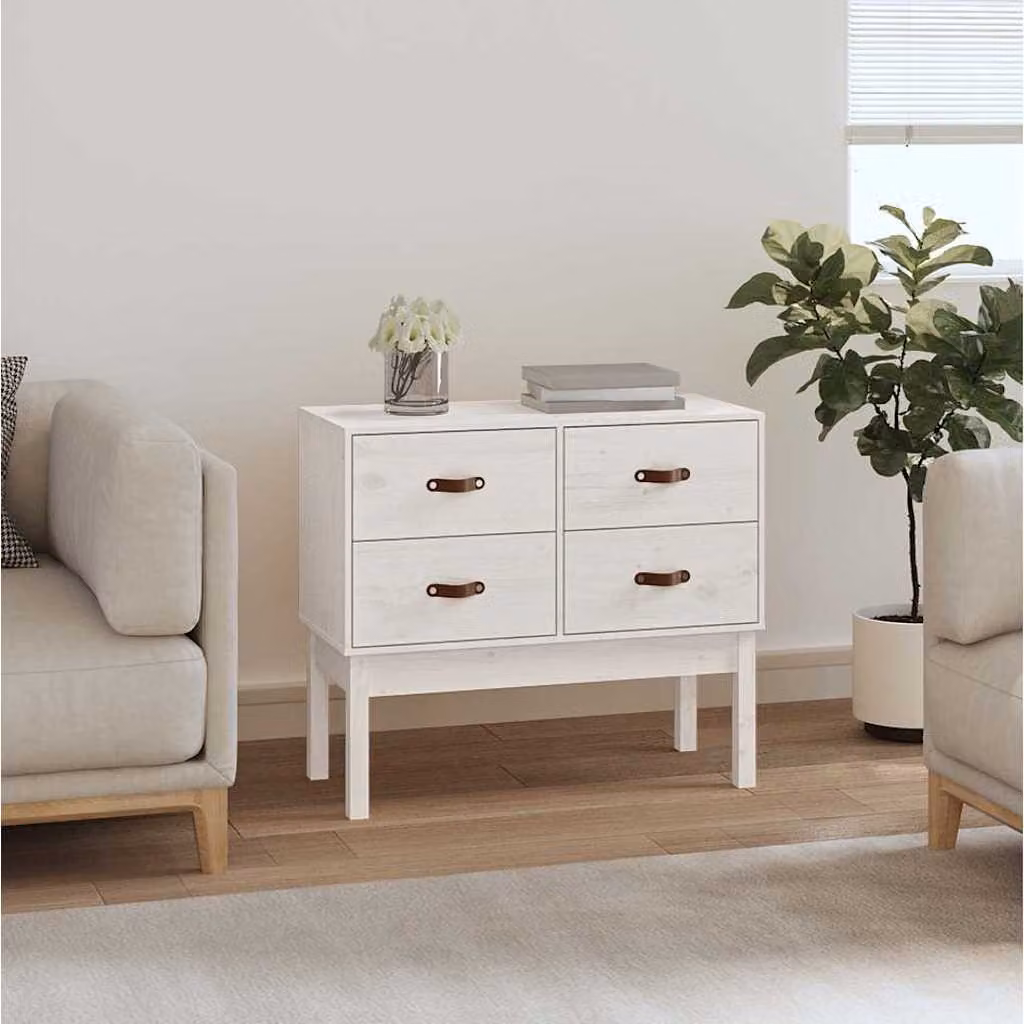 Consolle Mobile vidaXL in Legno Massello di Pino Bianco L: 90 cm, P: 40 cm, H: 78 cm