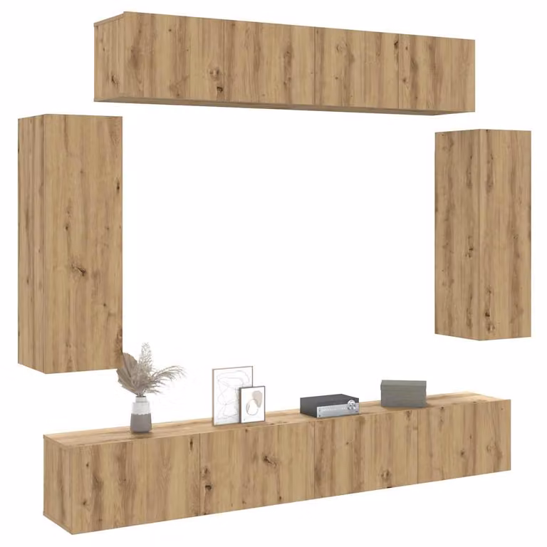 Set Mobile TV vidaXL da 6 pezzi in legno multistrato e MDF, colore rovere marrone, montaggio a parete