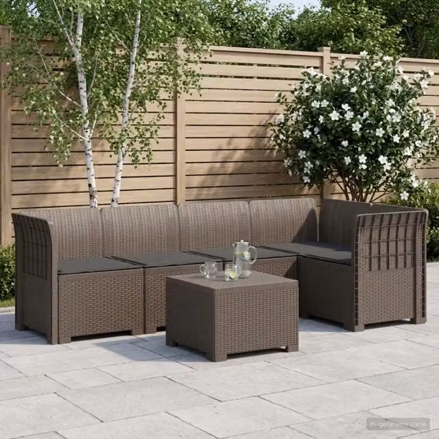 Divano da Giardino 5 Posti con Cuscini Stile Rattan PP 3444083