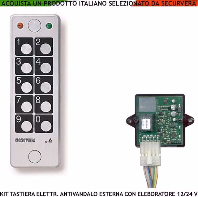 Tastiera Elettronica Digitale Antivandalo Securvera Colore Argento con Elaboratore Remoto, IP67, Gestione 60 Utenti, Alimentazione 12/24 V, 2 LED, 60 Codici da 8 Cifre, Uscita Relè 10A Antimonossimione, in Alluminio